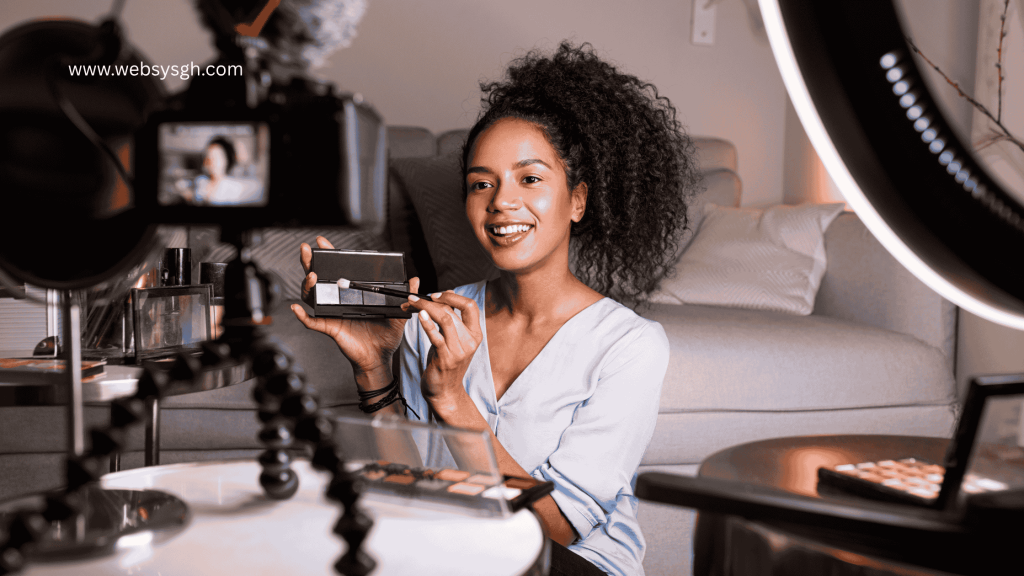 Ghanaian beauty influencer promoting makeup product for brand campaign