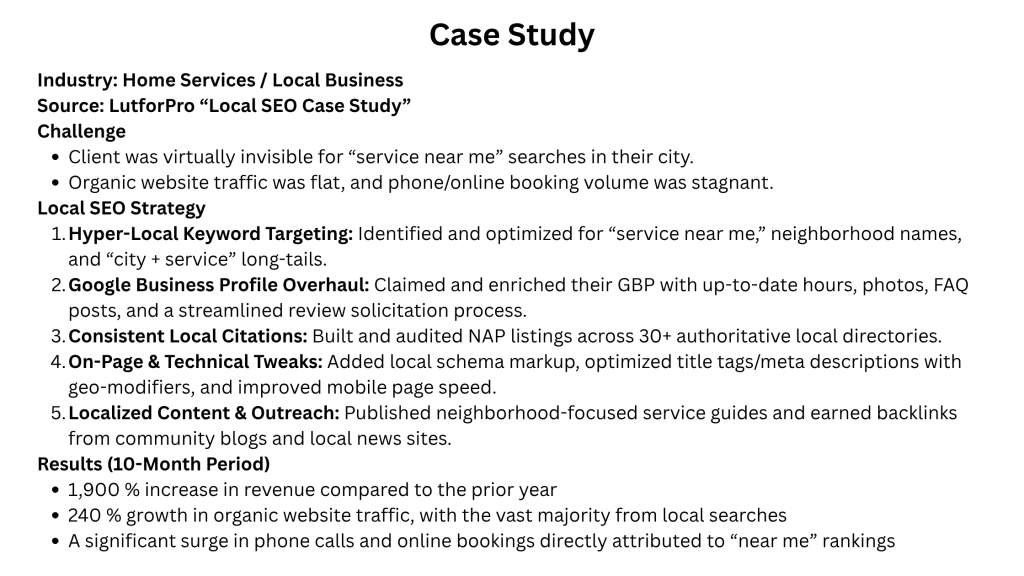 Case study banner showcasing Local SEO Optimisation Services strategy