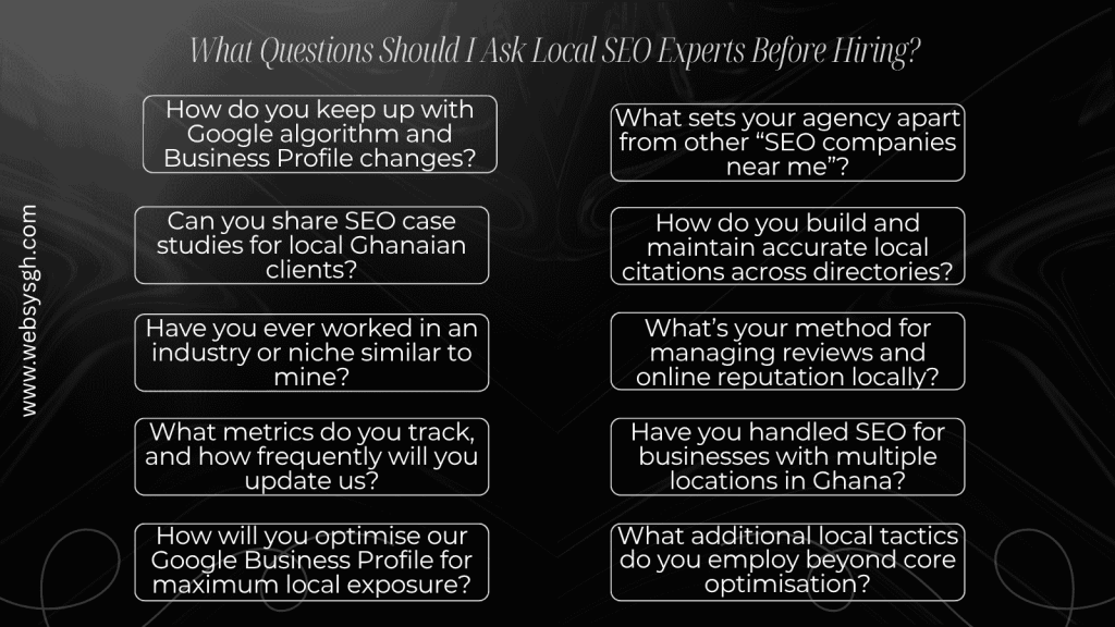 Key questions to ask local SEO agencies in Ghana before hiring