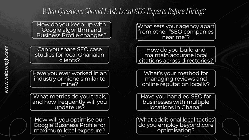 Key questions to ask local SEO agencies in Ghana before hiring
