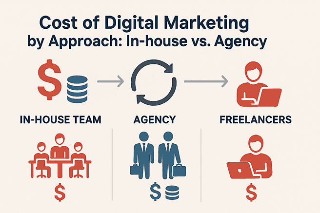 Comparison of digital marketing costs in Ghana by approach: In-house team, agency, and freelancers.