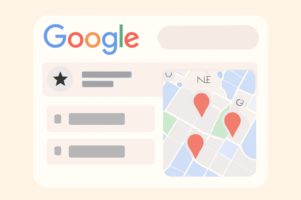Google Local 3-Pack showcasing businesses with star ratings, location map, and SEO benefits for local visibility in search result