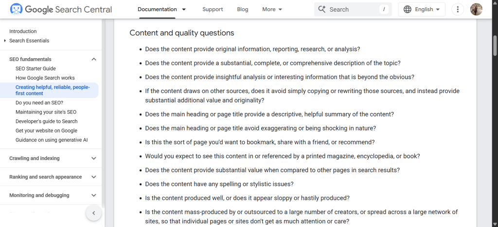 Google Search Central content quality guidelines, focusing on helpful, reliable, and people-first content for SEO optimization