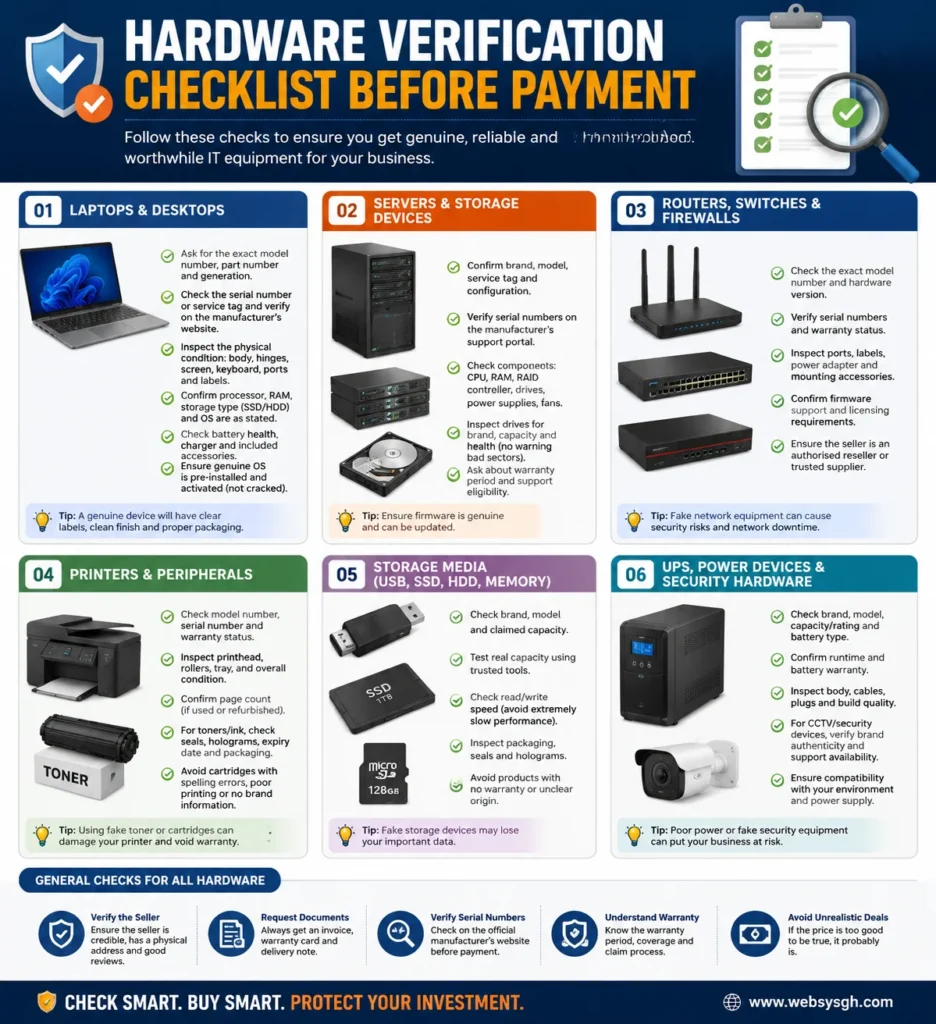 Hardware verification checklist before payment for buying genuine IT equipment in Ghana