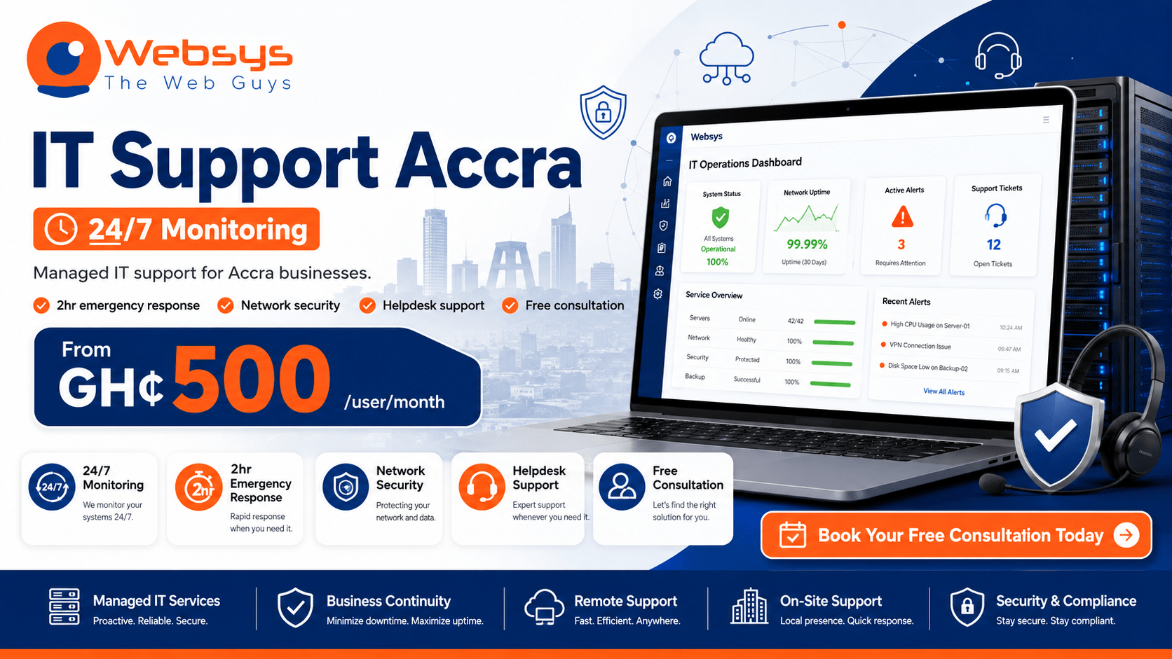 IT Support Accra | 24/7 Monitoring | From GH₵500 | WebSys