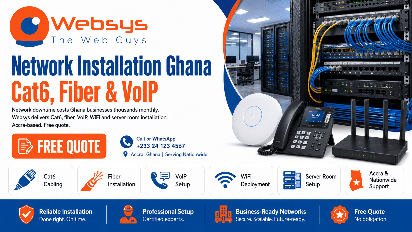 Network Installation Ghana | Cat6, Fiber & VoIP | WebSys