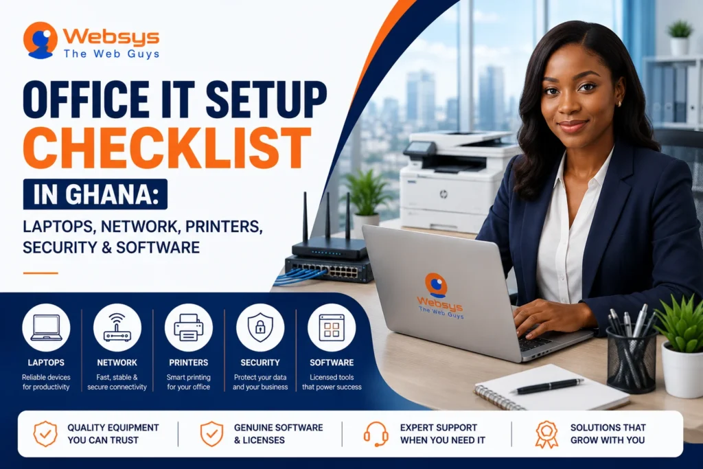 Office IT Setup Checklist in Ghana: Laptops, Network, Printers, Security & Software